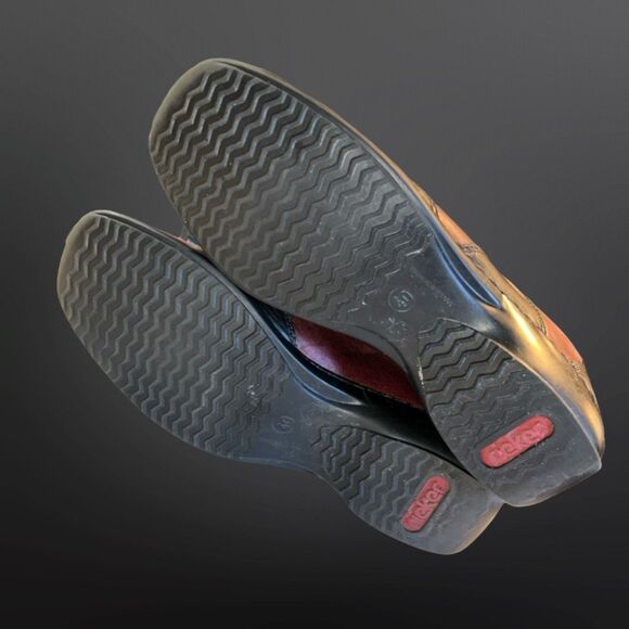 Rieker  Black Red Leather Slip On Comfort Flats Loafers Size 38 US 7.5 8 - Picture 7 of 8